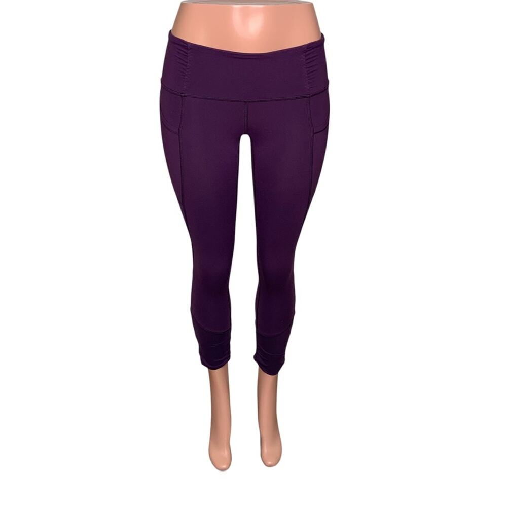 Rare Lululemon Practice Daily Crop Leggings Purple Waistband Pocket Sz 4 Ruched